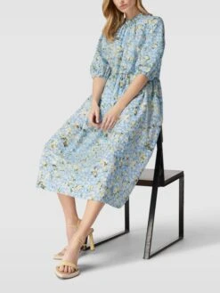 Marc O'Polo Denim Midikleid Mit Floralem Muster - Hellblau