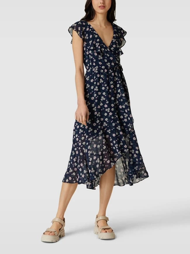 Apricot Midikleid Mit Bindegürtel - Marineblau 3 Apricot Midikleid Mit Bindegürtel - Marineblau