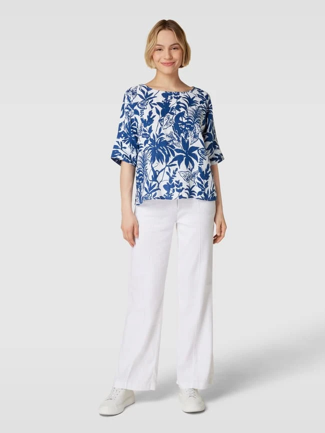 Christian Berg Woman Blusenshirt Aus Leinen Mit Allover-Motiv-Print - Marineblau 3 Christian Berg Woman Blusenshirt Aus Leinen Mit Allover-Motiv-Print - Marineblau
