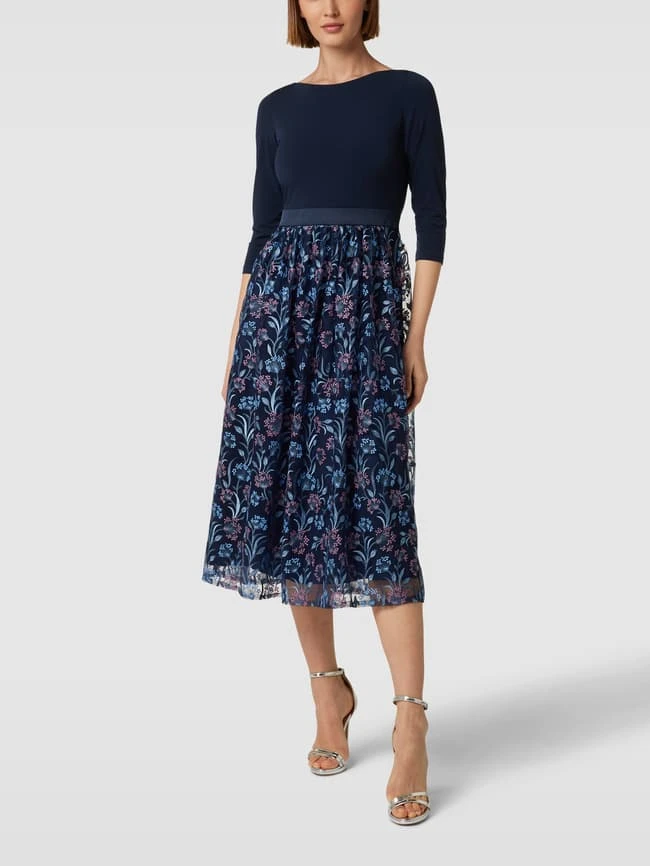 Swing Blusenkleid Mit Allover-Muster - Dunkelblau 3 Swing Blusenkleid Mit Allover-Muster - Dunkelblau