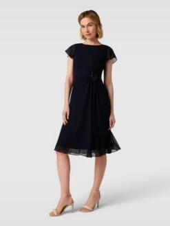 Damenbekleidungsgeschäft 21 Christian Berg Cocktail Cocktailkleid Mit U-Boot-Ausschnitt - Marineblau Meliert