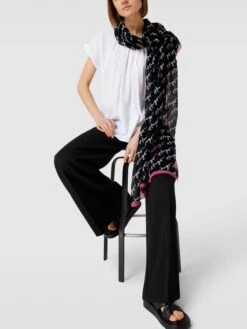 HUGO Schal Mit Kontraststreifen Modell 'Women' - Schwarz