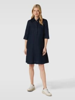 Christian Berg Woman Blusenkleid Aus Leinen Mit Umlegekragen - Marineblau