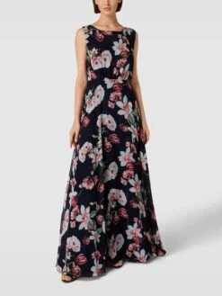 Christian Berg Cocktail Abendkleid Mit Floralem Allover-Muster - Marineblau Meliert