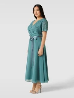 Swing Curve PLUS SIZE Cocktailkleid In Wickel-Optik - Aqua Blau